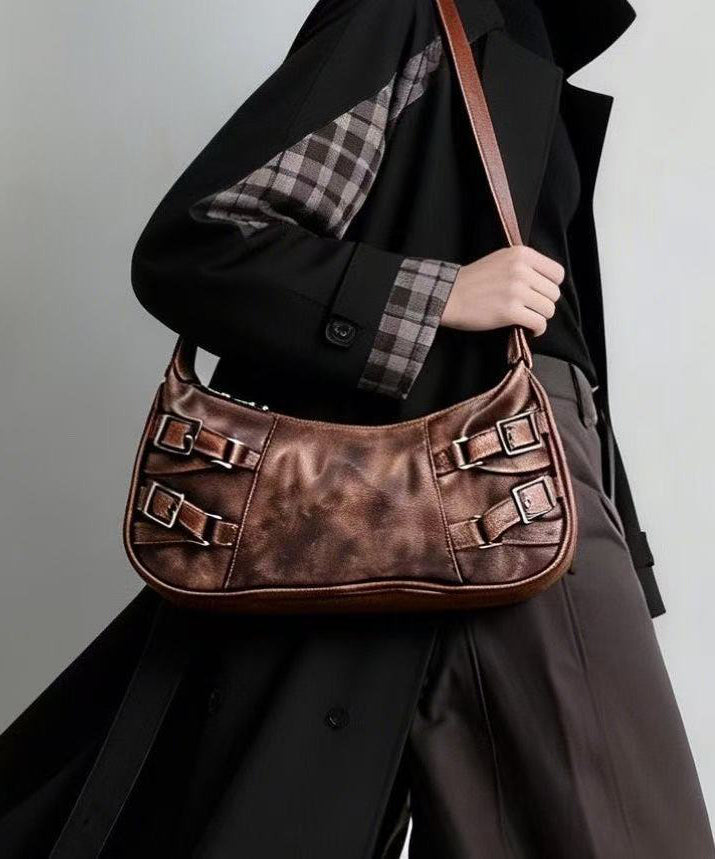 New Retro Brown Tie Dye Side Pockets Faux Leather Shoulder Handbag