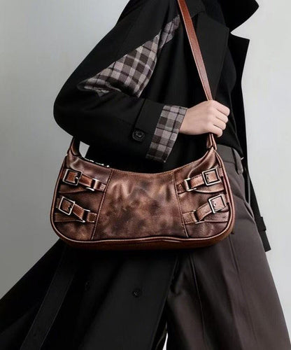 New Retro Brown Tie Dye Side Pockets Faux Leather Shoulder Handbag