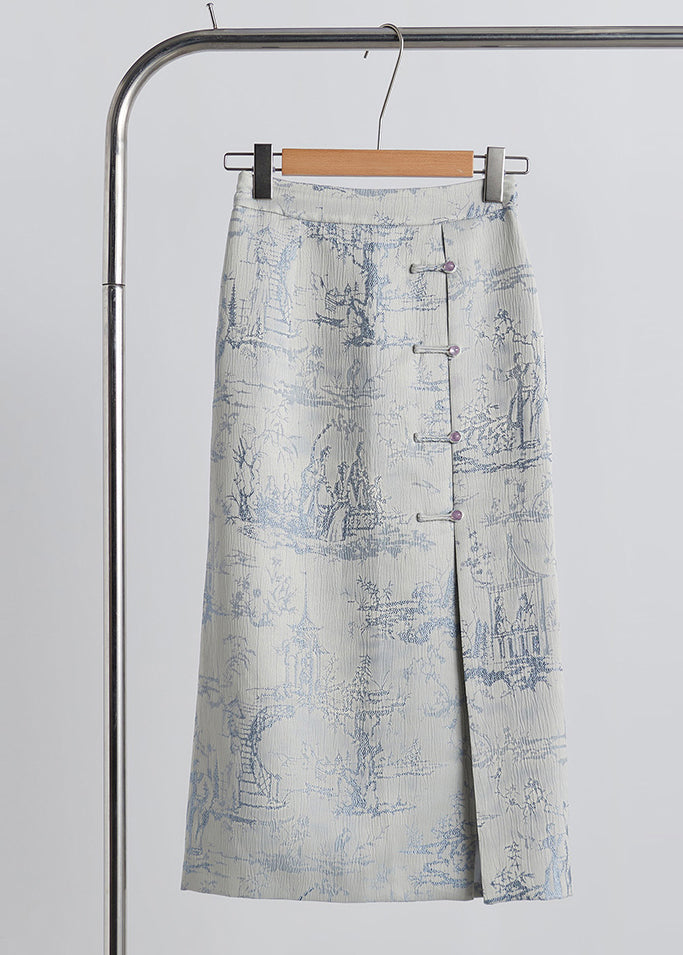 New Retro Grey Jacquard Cotton Two Pieces Set Fall