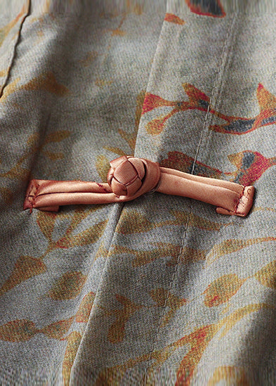 New Retro Khaki Print Chinese Button Oriental Dresss Spring