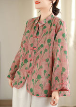 Load image into Gallery viewer, New Retro Pink Peter Pan Collar Print Chinese Button Cotton Shirts Top Fall