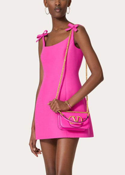 New Rose Bow Pockets Solid Cotton Mini Dress Sleeveless