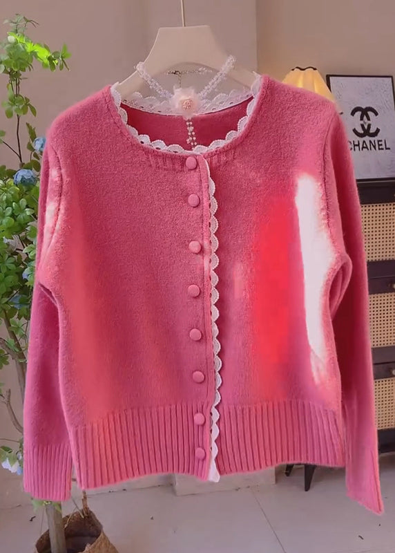 New Rose Lace Patchwork Solid Knit Cardigans Winter