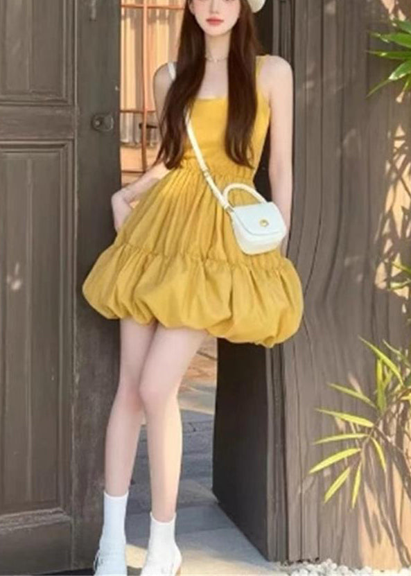 New Rose Wrinkled Solid Cotton Spaghetti Strap Dress Sleeveless