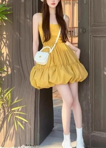 New Rose Wrinkled Solid Cotton Spaghetti Strap Dress Sleeveless