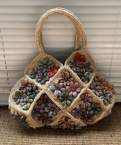 New Straw Woven Vacation Beach Colorful Flower Tote Bag