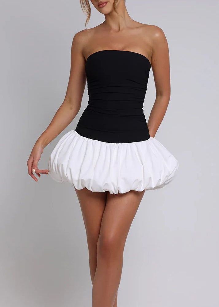 New Stylish Sexy Black Wrinkled Strapless Mini Dress
