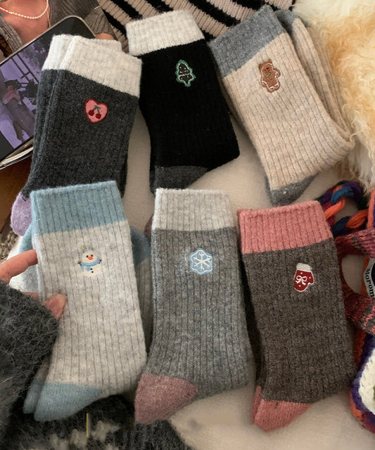 New Thick Warm Cartoon Embroidered Wool Middle Socks