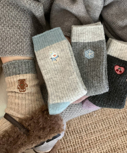 New Thick Warm Cartoon Embroidered Wool Middle Socks