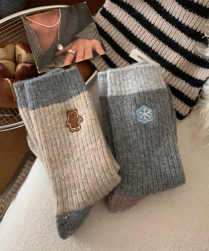 New Thick Warm Cartoon Embroidered Wool Middle Socks
