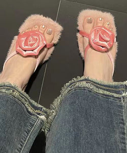 New Versatile Flower Square Headed Plush High Heels