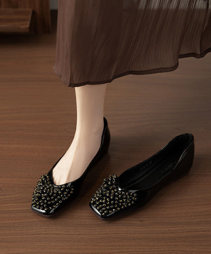New Versatile Gold Rhinestone Square Toe Flat Shoes
