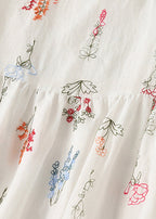 New White O-Neck Lace Up Cotton Dresses Half Sleeve