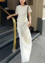 Load image into Gallery viewer, New White O Neck Solid Tops And Skirts Cotton Two-Piece Set Summer