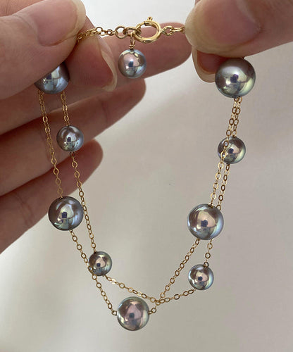 New White Pearl Double Layer 14K Gold Wrapped Bracelet