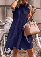 New White Ruffled Solid Cotton Dress Sleeveless