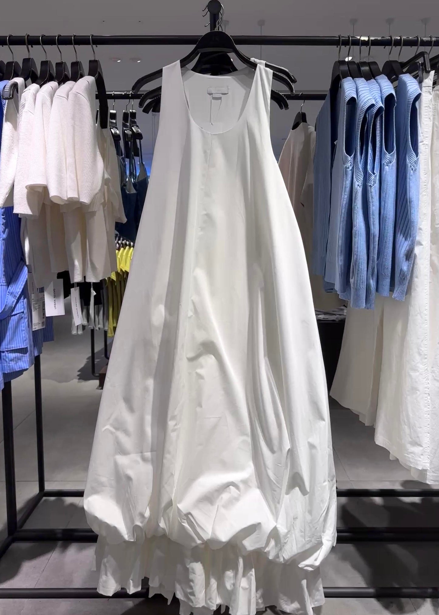 New White U Neck Solid Cotton Long Dresses Dresses Sleeveless