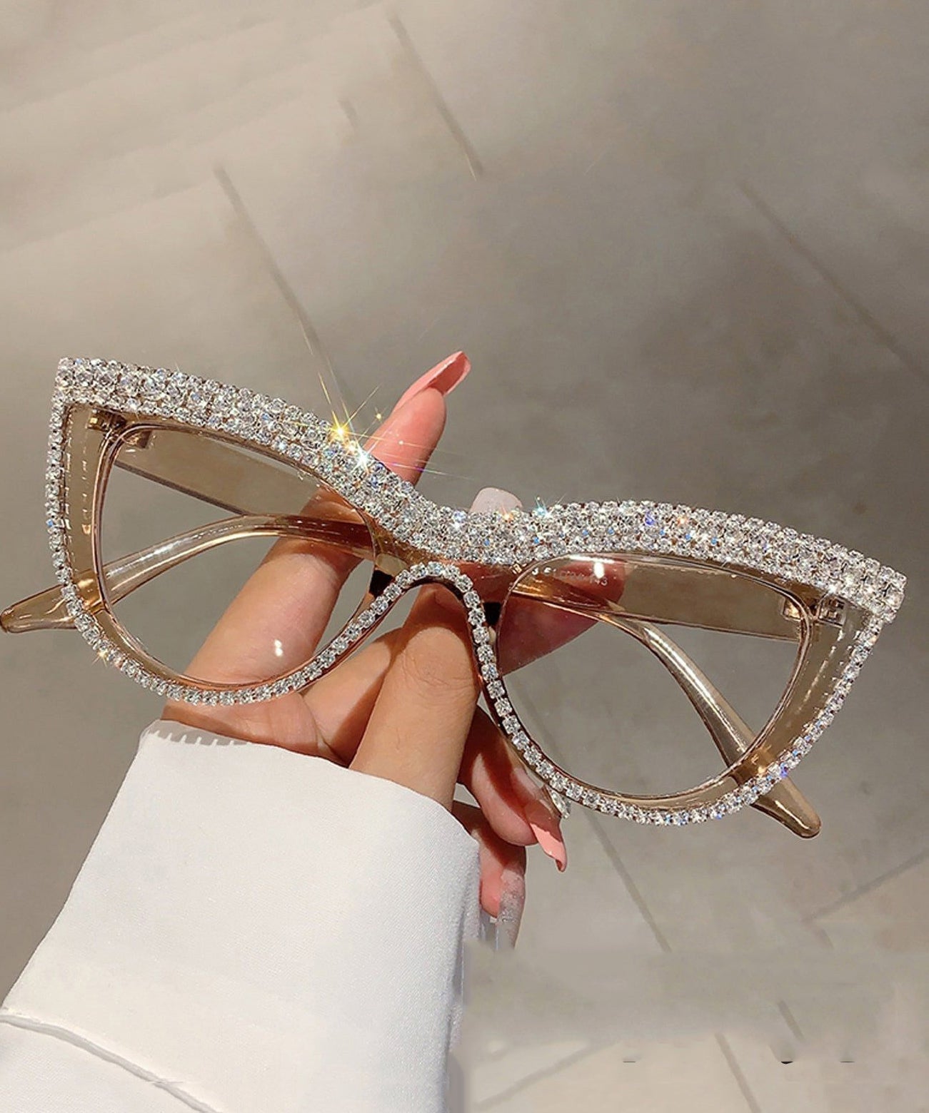 New Women Champagne Zircon Full Frame Reading Glasses