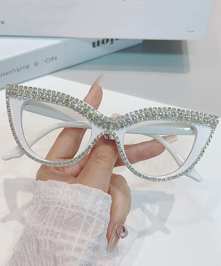New Women Champagne Zircon Full Frame Reading Glasses