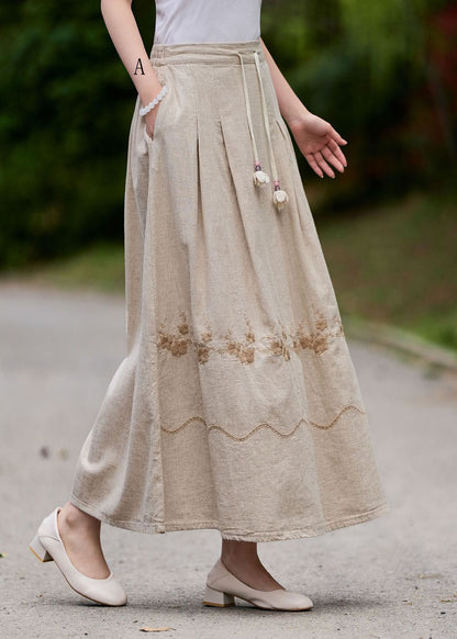 New Wrinkled Embroidered Patchwork Linen Skirt Summer
