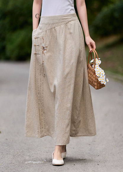 New Wrinkled Embroidered Patchwork Linen Skirt Summer