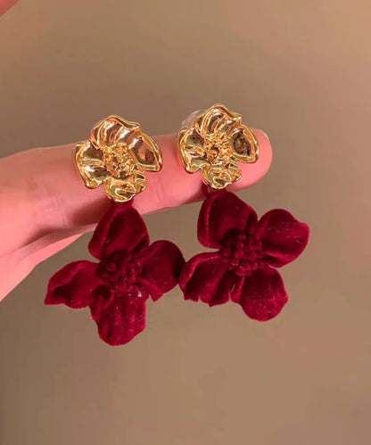 New Year Mulberry Sterling Silver Alloy Velvet Floral Stud Earrings