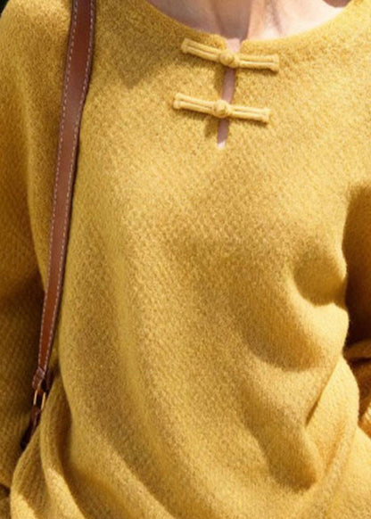 New Yellow Button Thick Cotton Knit Sweater Spring