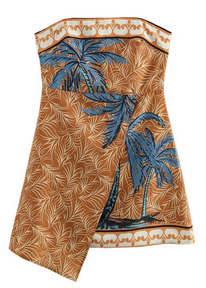 New Yellow Strapless Print Cotton Mini Dresses Sleeveless