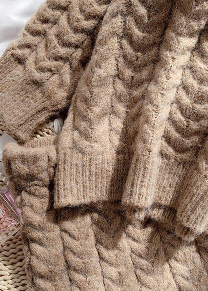 New autumn and winter retro mahogany Khaki sweater women's suit skirt two piece set - SooLinen