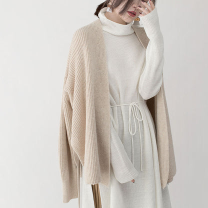 New beige winter sweater casual v neck tie waist knit sweat tops casual top