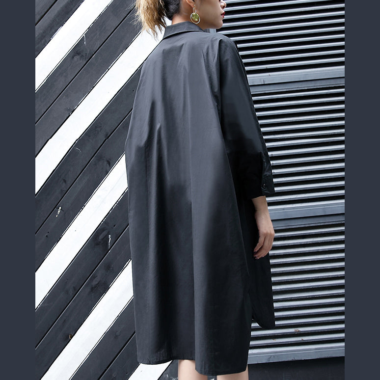 New black cotton knee dress plus size clothing cotton maxi dress women lapel collar asymmetric cotton dresses