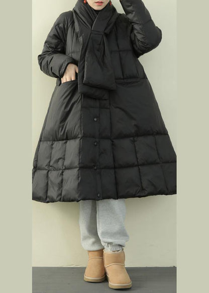 New black down jacket woman oversize snow thick pockets Luxury overcoat - SooLinen