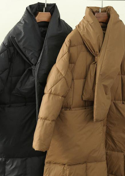 New black down jacket woman oversize snow thick pockets Luxury overcoat - SooLinen