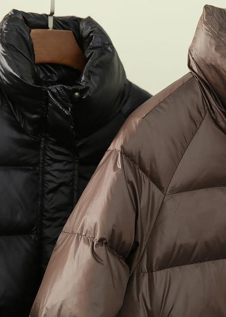 New black down jacket woman trendy plus size winter jacket stand collar zippered overcoat - SooLinen
