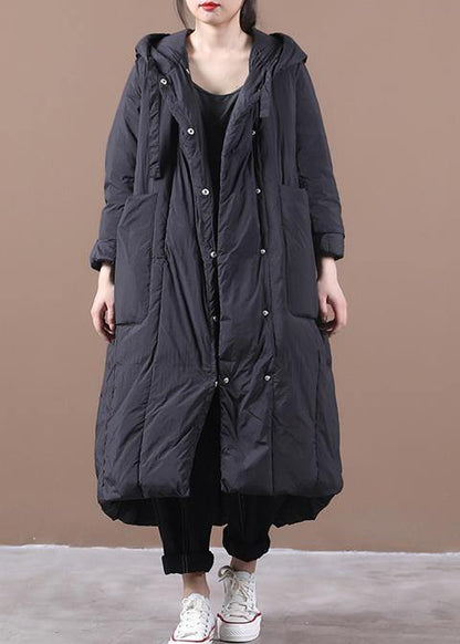 New black duck down coat oversize winter jacket hooded Large pockets Elegant coats - SooLinen