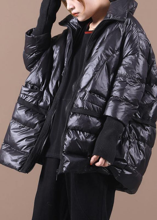 New black duck down coat plus size clothing down jacket stand collar patchwork women overcoat - SooLinen