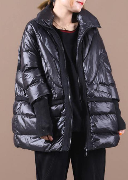 New black duck down coat plus size clothing down jacket stand collar patchwork women overcoat - SooLinen
