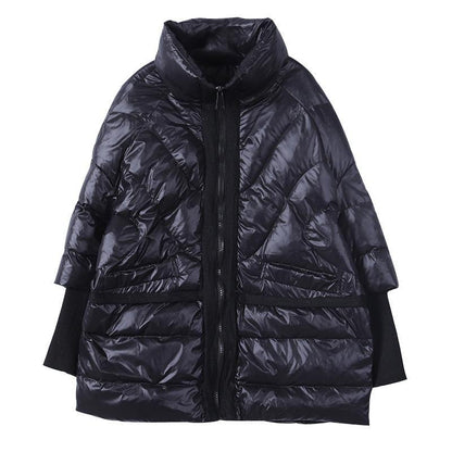 New black duck down coat plus size clothing down jacket stand collar patchwork women overcoat - SooLinen
