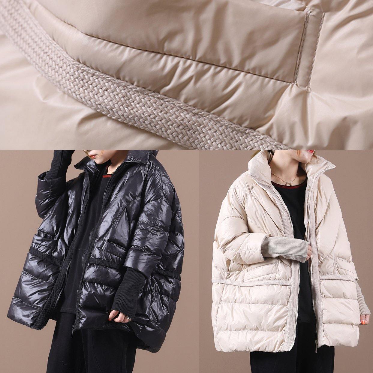 New black duck down coat plus size clothing down jacket stand collar patchwork women overcoat - SooLinen