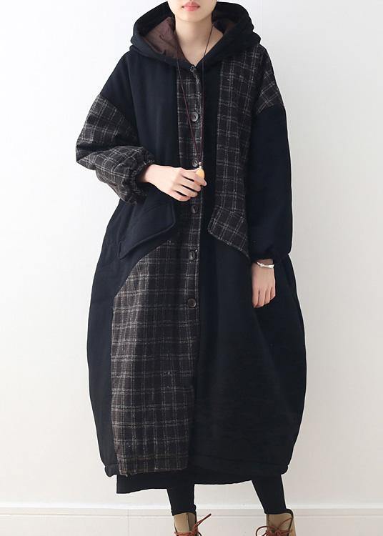 New black duck down coat plus size hooded snow jackets patchwork thick Jackets - SooLinen