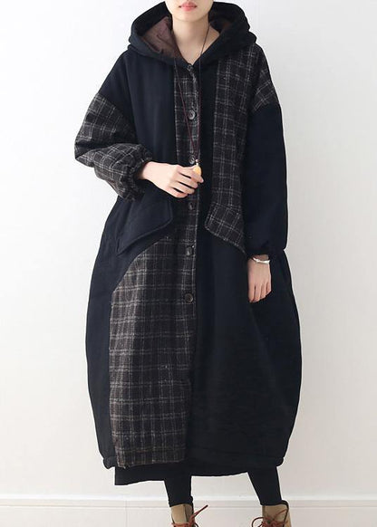 New black duck down coat plus size hooded snow jackets patchwork thick Jackets - SooLinen