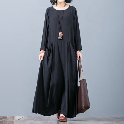 New black fall dress plus size O neck pockets traveling clothing boutique long sleeve autumn dress