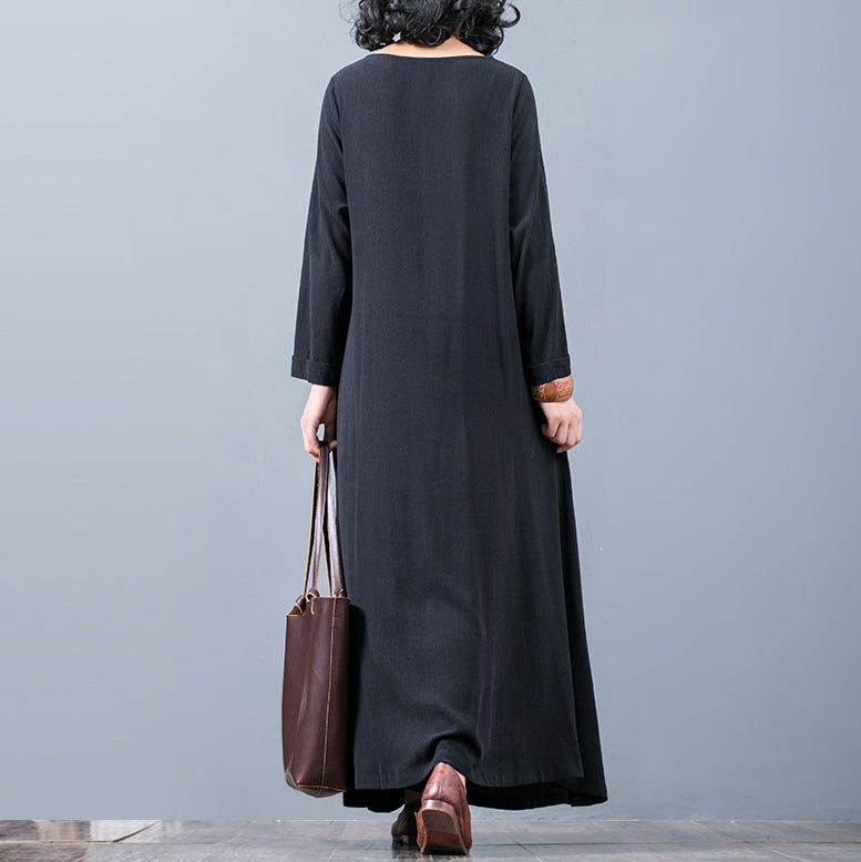 New black fall dress plus size O neck pockets traveling clothing boutique long sleeve autumn dress