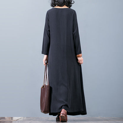 New black fall dress plus size O neck pockets traveling clothing boutique long sleeve autumn dress