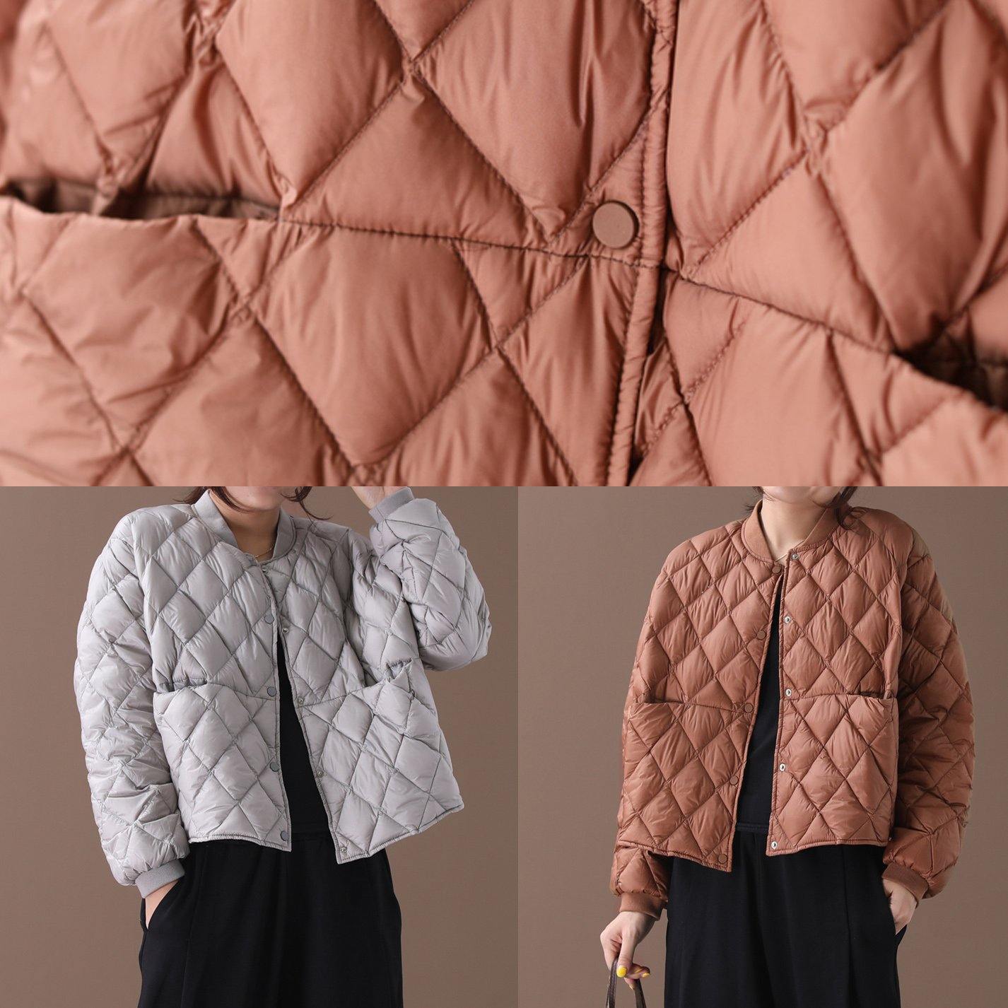 New brown warm winter coat plus size winter stand collar Geometric overcoat - SooLinen