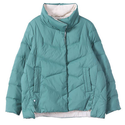 New casual down jacket coats black stand collar pockets warm winter coat - SooLinen