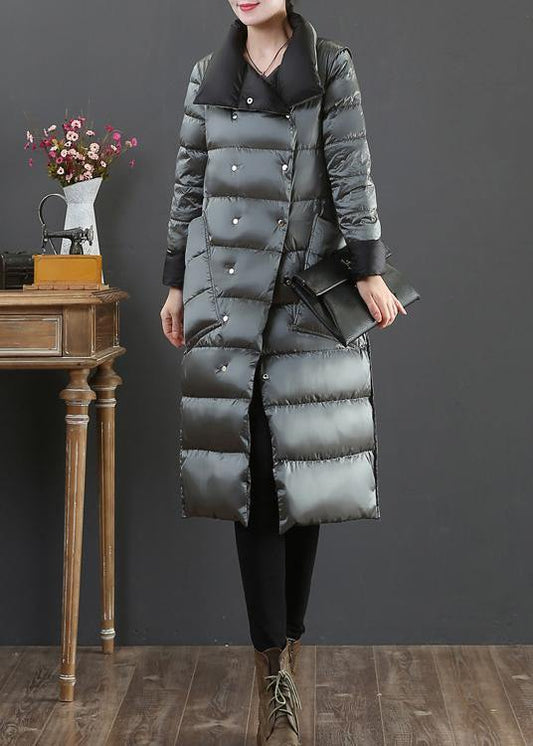 New clothing winter jacket coats silver gray stand collar pockets down jacket woman - SooLinen