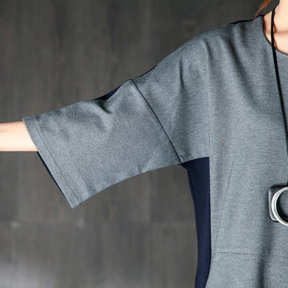 New cotton knee dress plus size clothing Cotton Short Sleeves Women Splicing Dress