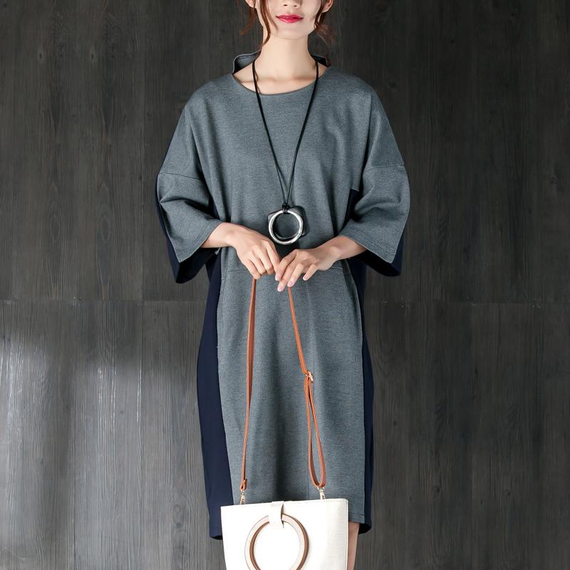 New cotton knee dress plus size clothing Cotton Short Sleeves Women Splicing Dress