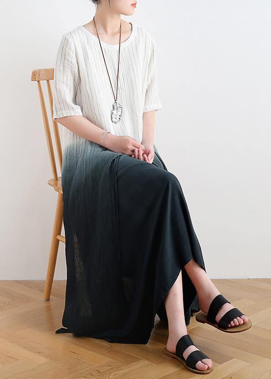 New gradient design irregular hem robe pure linen dress - SooLinen